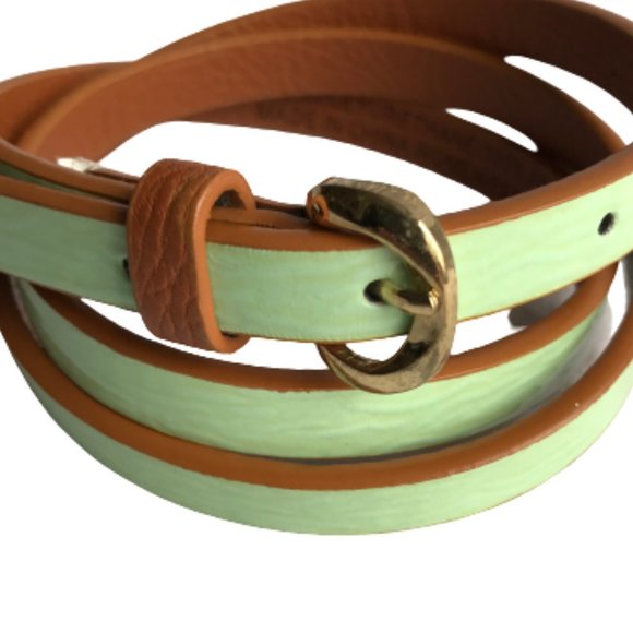 Old Navy Turquoise & Brown Faux Leather Slim Belt - Picture 2 of 9